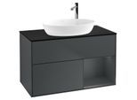 Villeroy und Boch Finion Waschtischunterschrank F902HGHG 100cm, Abdeckplatte black matt, Regale Midnight matt lacquer, Midnight Blue Matt Lacquer