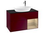 Villeroy und Boch Finion Waschtischunterschrank F902PCHB 100cm, Abdeckplatte black matt, Regale Oak Veneer, Peony Matt