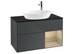 Villeroy und Boch Finion Waschtischunterschrank F902PCHG 100cm, Abdeckplatte black matt, Regale Oak Veneer, Midnight Blue Matt Lacquer
