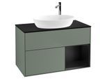 Villeroy und Boch Finion Waschtischunterschrank F902PDGM 100cm, Abdeckplatte black matt, Regale Black matt lacquer, Olive Matt Lacquer