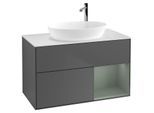 Villeroy und Boch Finion Waschtischunterschrank F901GMGK 100cm, Abdeckplatte white matt, Regale Olive matt lacquer, Anthracite matt
