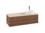 Villeroy und Boch Antao Waschtisch-Unterschrank K23153HM 120x36x50cm, Hahnloch, Waschbeckenplattenfarbe botticino, warm walnut