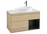 Villeroy und Boch Finion Waschtischunterschrank F901PDPC 100cm, Abdeckplatte white matt, Regale Black matt lacquer, Oak Veneer