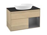 Villeroy und Boch Finion Waschtischunterschrank FA22GKPC 100cm, Abdeckplatte black matt, Regale Anthracite matt lacquer, Oak Veneer