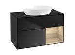 Villeroy und Boch Finion Waschtischunterschrank FA22PCPD 100cm, Abdeckplatte black matt, Regale Oak Veneer, Black matt lacquer