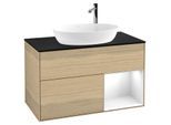 Villeroy und Boch Finion Waschtischunterschrank G902GFPC 100cm, Abdeckplatte black matt, Emotion, Regale Glossy white lacquer, Oak Veneer