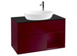 Villeroy und Boch Finion Waschtischunterschrank G902HBHB 100cm, Abdeckplatte black matt, Emotion, Regale Peony matt lacquer, Peony Matt