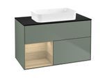 Villeroy und Boch Finion Waschtischunterschrank F652PCGM 100x60,3x50,1cm, Regal links Oak Veneer, Olive Matt Lacquer