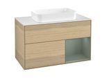 Villeroy und Boch Finion Waschtischunterschrank F661GMPC 100x60,3x50,1cm, Regal rechts Olive Matt Lacquer, Oak Veneer