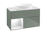 Villeroy und Boch Finion Waschtischunterschrank GA11GFGM 100cm, Abdeckplatte white matt, Emotion, Regale Glossy white lacquer, Olive Matt Lacquer