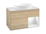 Villeroy und Boch Finion Waschtischunterschrank FA21GFPC 100cm, Abdeckplatte white matt, Regale Glossy white lacquer, Oak Veneer