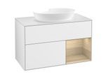 Villeroy und Boch Finion Waschtischunterschrank FA21PCGF 100cm, Abdeckplatte white matt, Regale Oak Veneer, Glossy white lacquer