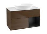 Villeroy und Boch Finion Waschtischunterschrank FA21PDGN 100cm, Abdeckplatte white matt, Regale Black matt lacquer, Walnut veneer