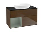 Villeroy und Boch Finion Waschtischunterschrank GA12GMGN 100cm, Abdeckplatte black matt, Emotion, Regale Olive matt lacquer, Walnut veneer