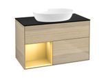 Villeroy und Boch Finion Waschtischunterschrank GA12HFPC 100cm, Abdeckplatte black matt, Emotion, Regale Gold matt lacquer, Oak Veneer