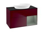 Villeroy und Boch Finion Waschtischunterschrank GA22GMHB 100cm, Abdeckplatte black matt, Emotion, Regale Olive matt lacquer, Peony Matt