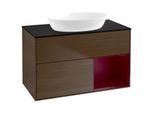 Villeroy und Boch Finion Waschtischunterschrank GA22HBGN 100cm, Abdeckplatte black matt, Emotion, Regale Peony matt lacquer, Walnut veneer