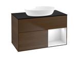 Villeroy und Boch Finion Waschtischunterschrank GA22MTGN 100cm, Abdeckplatte black matt, Emotion, Regale White matt lacquer, Walnut veneer