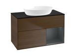 Villeroy und Boch Finion Waschtischunterschrank GA22HGGN 100cm, Abdeckplatte black matt, Emotion, Regale Midnight matt lacquer, Walnut veneer