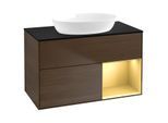Villeroy und Boch Finion Waschtischunterschrank GA22HFGN 100cm, Abdeckplatte black matt, Emotion, Regale Gold matt lacquer, Walnut veneer