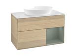 Villeroy und Boch Finion Waschtischunterschrank GA21GMPC 100cm, Abdeckplatte white matt, Emotion, Regale Olive matt lacquer, Oak Veneer