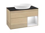 Villeroy und Boch Finion Waschtischunterschrank GA22MTPC 100cm, Abdeckplatte black matt, Emotion, Regale White matt lacquer, Oak Veneer