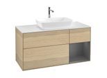 Villeroy und Boch Finion Waschtischunterschrank G831GKPC 120cm, Abdeckplatte white matt, Emotion, Regale Anthracite matt lacquer, Oak Veneer