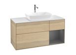 Villeroy und Boch Finion Waschtischunterschrank F831GKPC 120cm, Abdeckplatte white matt, Regale Anthracite matt lacquer, Oak Veneer