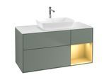 Villeroy und Boch Finion Waschtischunterschrank F831HFGM 120cm, Abdeckplatte white matt, Regale Gold matt lacquer, Olive Matt Lacquer