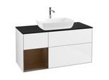 Villeroy und Boch Finion Waschtischunterschrank G822GNGF 120cm, Abdeckplatte black matt, Emotion, Regale Walnut Veneer, Glossy white lacquer