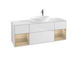 Villeroy und Boch Finion Waschtischunterschrank F981PCMT 160cm, Abdeckplatte white matt, Regale Oak Veneer, White matt lacquer