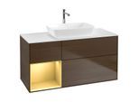 Villeroy und Boch Finion Waschtischunterschrank G821HFGN 120cm, Abdeckplatte white matt, Emotion, Regale Gold matt lacquer, Walnut veneer