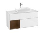 Villeroy und Boch Finion Waschtischunterschrank G821GNGF 120cm, Abdeckplatte white matt, Emotion, Regale Walnut Veneer, Glossy white lacquer