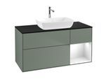 Villeroy und Boch Finion Waschtischunterschrank F832GFGM 120cm, Abdeckplatte black matt, Regale Glossy white lacquer, Olive Matt Lacquer