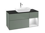 Villeroy und Boch Finion Waschtischunterschrank F832MTGM 120cm, Abdeckplatte black matt, Regale White matt lacquer, Olive Matt Lacquer