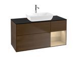 Villeroy und Boch Finion Waschtischunterschrank F832PCGN 120cm, Abdeckplatte black matt, Regale Oak Veneer, Walnut veneer