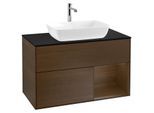Villeroy und Boch Finion Waschtischunterschrank G782GNGN 100cm, Abdeckplatte black matt, Emotion, Regale Walnut Veneer, Walnut veneer