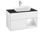Villeroy und Boch Finion Waschtischunterschrank G782MTGF 100cm, Abdeckplatte black matt, Emotion, Regale White matt lacquer, Glossy white lacquer