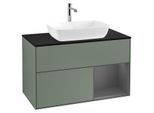 Villeroy und Boch Finion Waschtischunterschrank G782GKGM 100cm, Abdeckplatte black matt, Emotion, Regale Anthracite matt lacquer, Olive Matt Lacquer