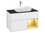 Villeroy und Boch Finion Waschtischunterschrank G782HFGF 100cm, Abdeckplatte black matt, Emotion, Regale Gold matt lacquer, Glossy white lacquer