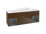 Villeroy und Boch Finion Waschtischunterschrank G741GKGN 160x60,3x50,1cm, Regale Anthracite matt lacquer, Walnut veneer