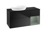 Villeroy und Boch Finion Waschtischunterschrank GA52GMPD 120cm, Abdeckplatte black matt, Emotion, Regale Olive matt lacquer, Black matt lacquer