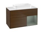 Villeroy und Boch Finion Waschtischunterschrank G661GMGN 100x60,3x50,1cm, Regal rechts Olive Matt Lacquer, Walnut veneer