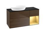 Villeroy und Boch Finion Waschtischunterschrank GA52HFGN 120cm, Abdeckplatte black matt, Emotion, Regale Gold matt lacquer, Walnut veneer
