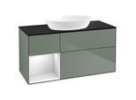 Villeroy und Boch Finion Waschtischunterschrank FA62MTGM 120cm, Abdeckplatte black matt, Regale White matt lacquer, Olive Matt Lacquer