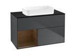 Villeroy und Boch Finion Waschtischunterschrank G652GNHG 100x60,3x50,1cm, Regal links Walnut veneer, Midnight Blue Matt Lacquer