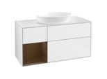 Villeroy und Boch Finion Waschtischunterschrank FA61GNGF 120cm, Abdeckplatte white matt, Regale Walnut Veneer, Glossy white lacquer