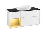 Villeroy und Boch Finion Waschtischunterschrank GA62HFGF 120cm, Abdeckplatte black matt, Emotion, Regale Gold matt lacquer, Glossy white lacquer