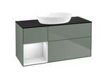 Villeroy und Boch Finion Waschtischunterschrank GA62MTGM 120cm, Abdeckplatte black matt, Emotion, Regale White matt lacquer, Olive Matt Lacquer