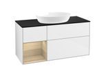 Villeroy und Boch Finion Waschtischunterschrank GA62PCGF 120cm, Abdeckplatte black matt, Emotion, Regale Oak Veneer, Glossy white lacquer